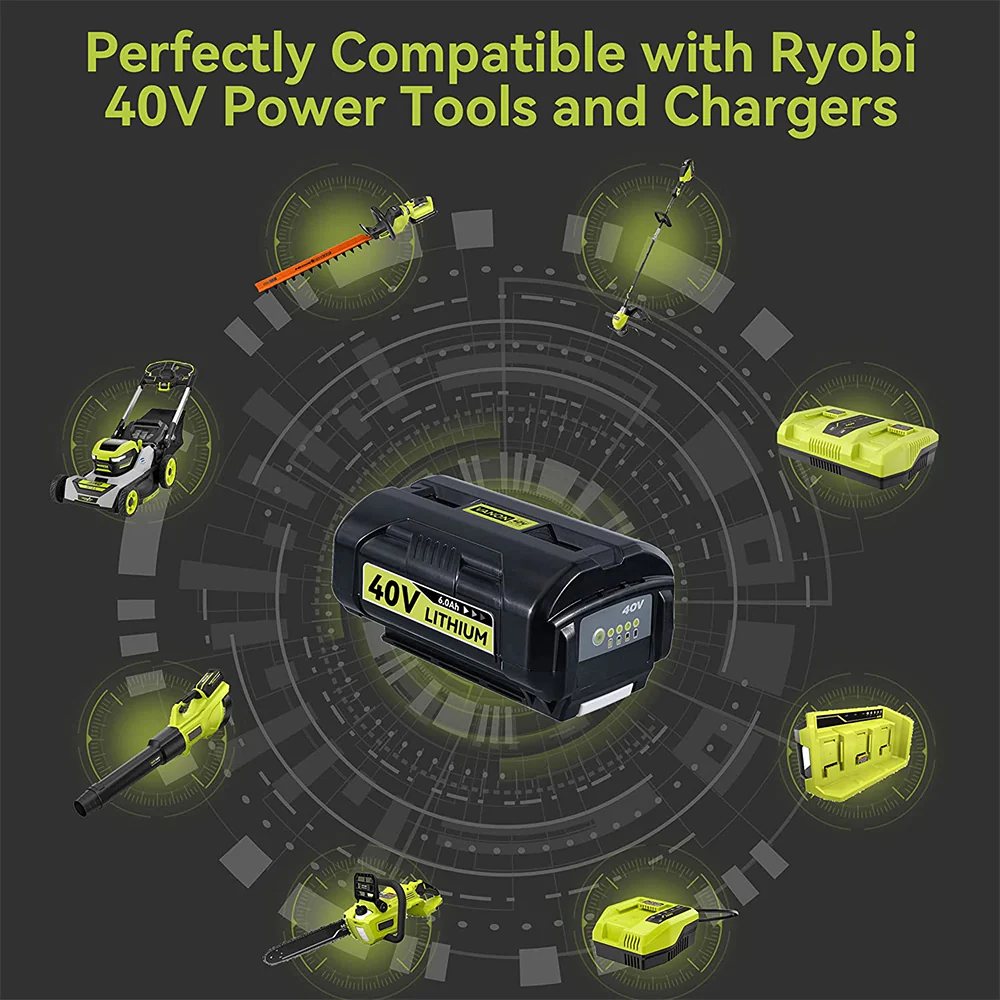 6.0Ah 40V/36V MAX Lithium OP4026 Battery Compatible with Ryobi 40V Battery with LED Indicator - Image 3