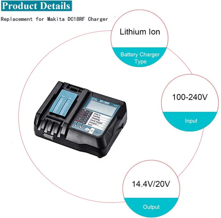 2 Pack For 18V 7.0Ah Makita BL1860B Battery  Replacement & For Makita DC18RF/RC Li-ion Rapid Replacement Battery Charger | 14.4V-18V with Digital Display - Image 6