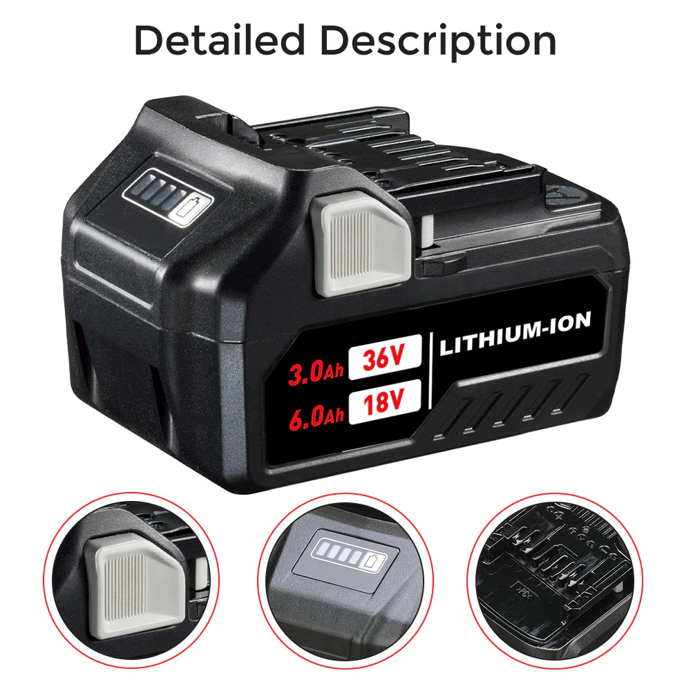 X2 18V/36V 6.0Ah Lithium-ion Replacement Battery for Metabo HPT(Hitachi)MultiVolt Battery / 371751M 372121M BSL36A18 BSL36B18 - Image 3