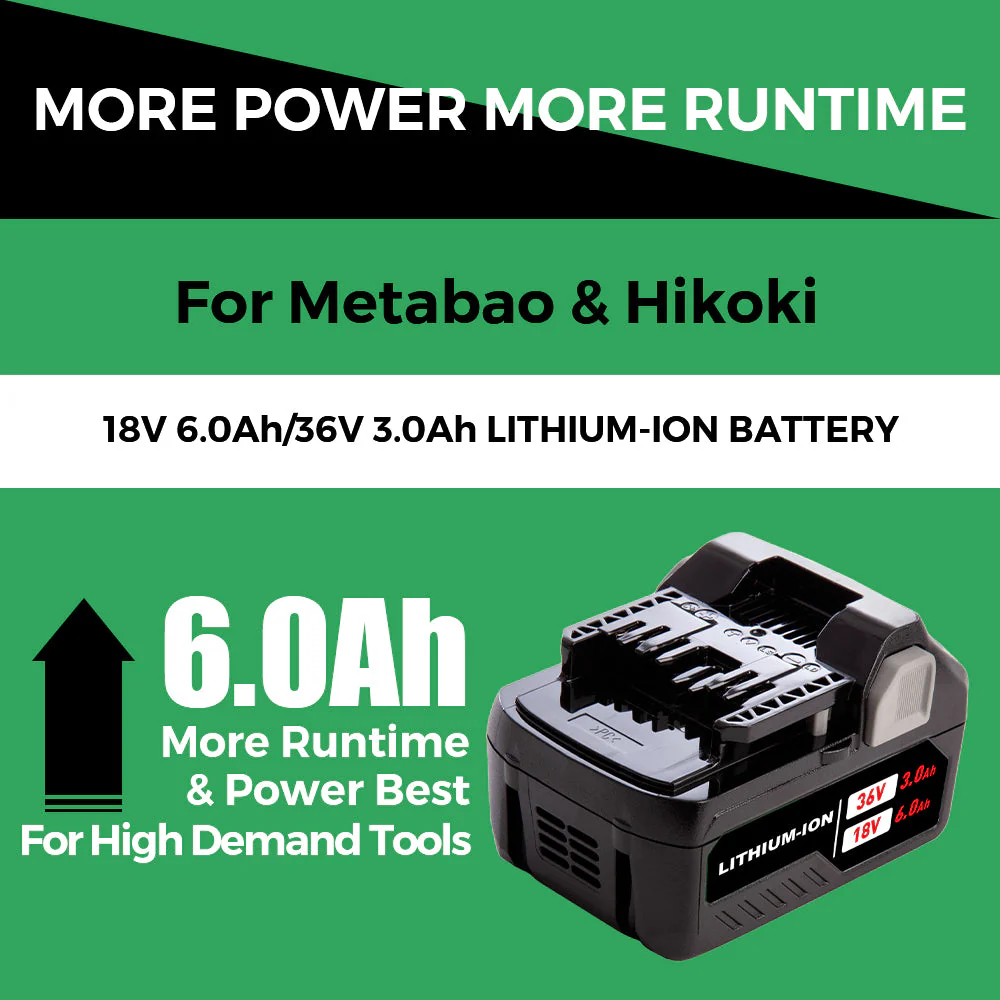 X2 18V/36V 6.0Ah Lithium-ion Replacement Battery for Metabo HPT(Hitachi)MultiVolt Battery / 371751M 372121M BSL36A18 BSL36B18 - Image 6
