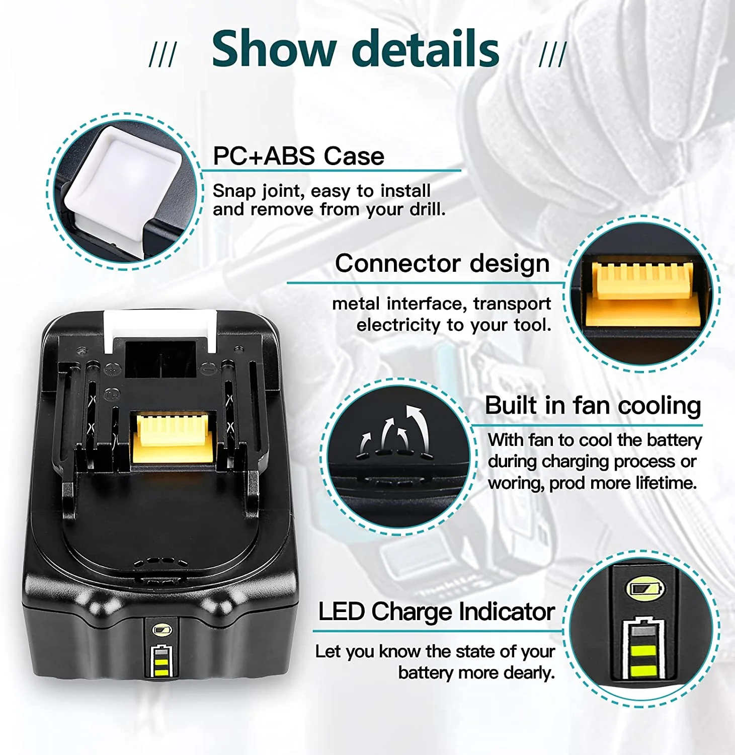 4 Pack For 18V 5Ah Makita BL1850B Battery Replacement & Dual Port Charger Starter Pack / Replacement charger for Makita 18V battery charger DC18RD - Image 6
