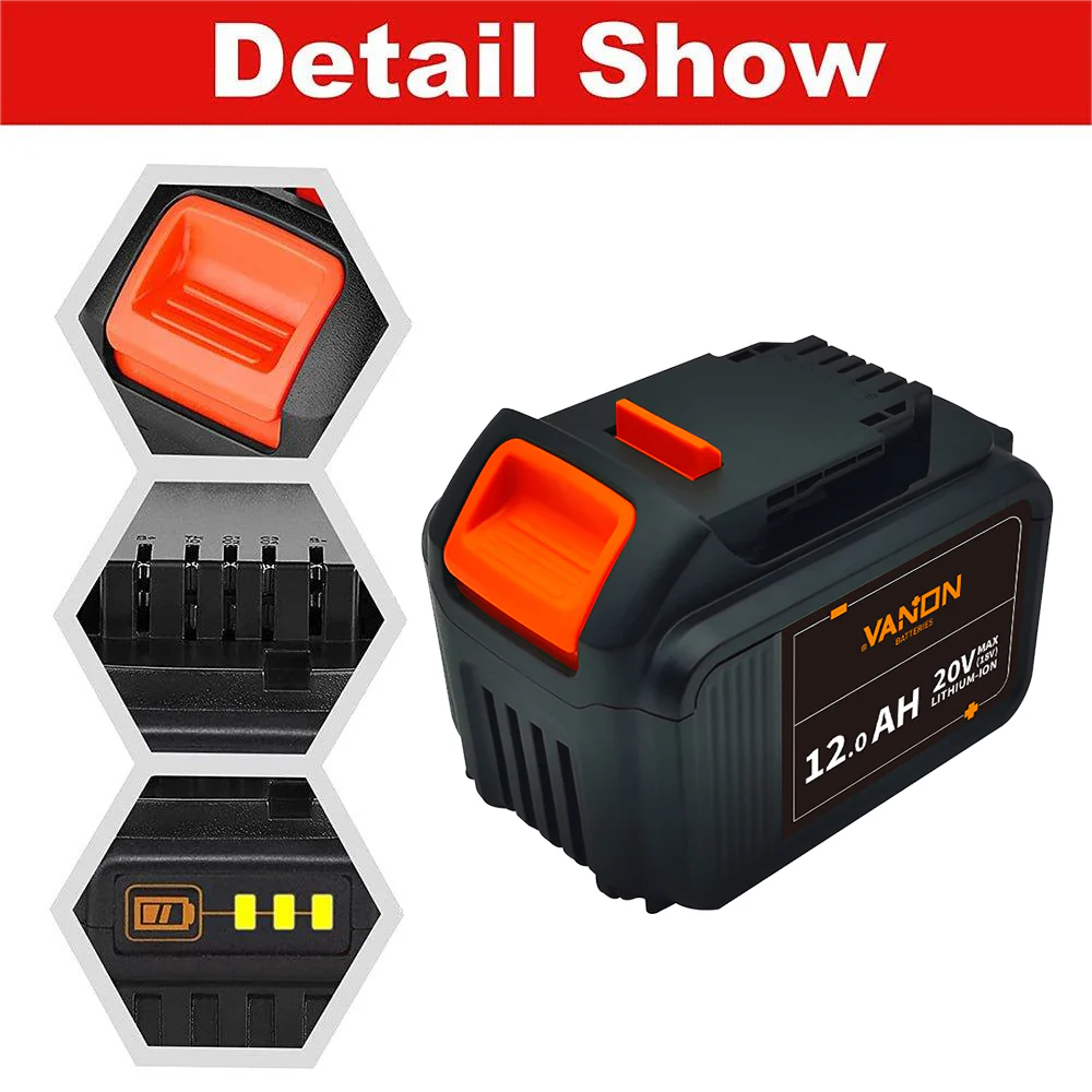 For Dewalt 18V XR Battery 12Ah Replacement | DCB184 DCB205 Lithium Battery 2Pack - Image 3
