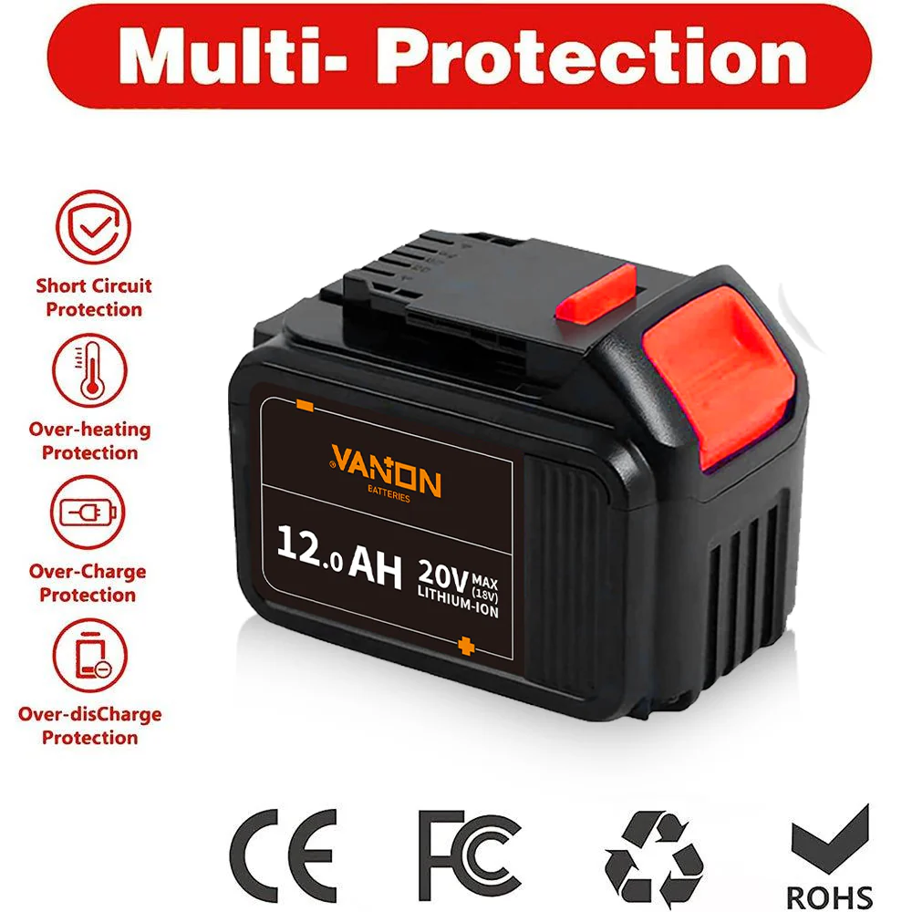 For Dewalt 18V XR Battery 12Ah Replacement | DCB184 DCB205 Lithium Battery 2Pack - Image 4