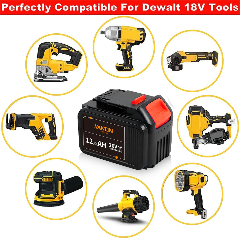 For Dewalt 18V XR Battery 12Ah Replacement | DCB184 DCB205 Lithium Battery 2Pack - Image 5