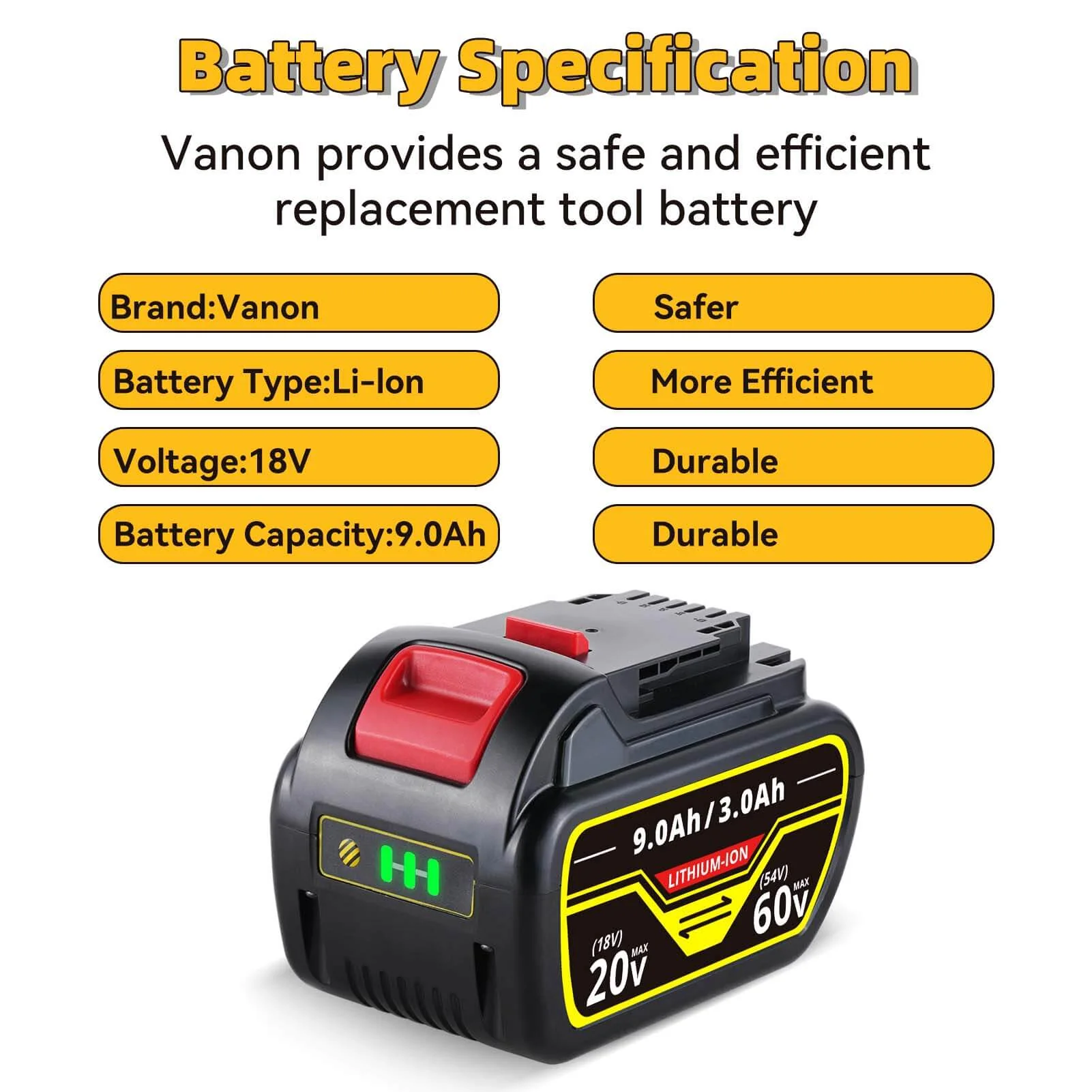 For Dewalt DCB547 18V/54V MAX FLEXVOLT Li-Ion 9.0Ah Battery DCB609-2 DCB606 2Pack - Image 3