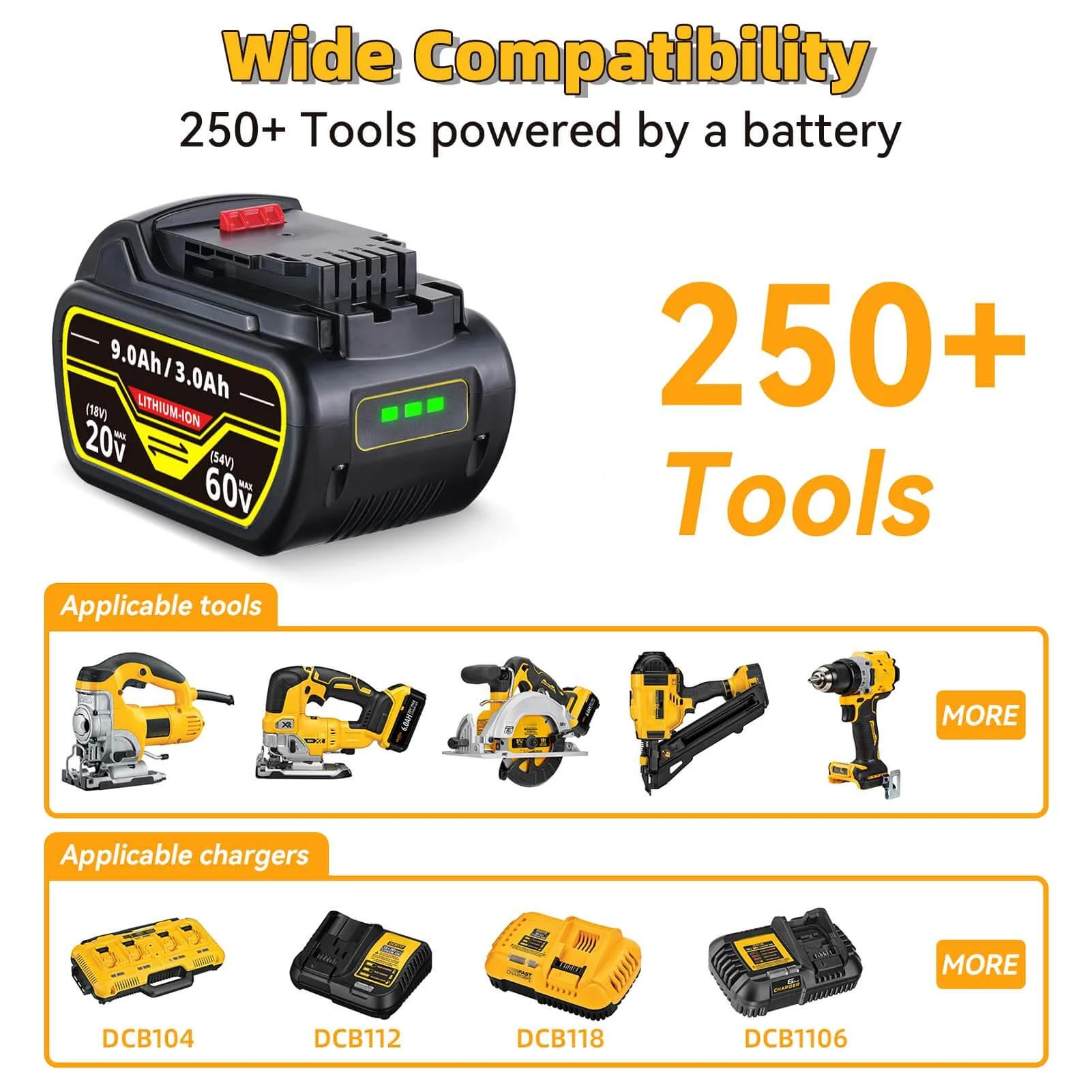 For Dewalt DCB547 18V/54V MAX FLEXVOLT Li-Ion 9.0Ah Battery DCB609-2 DCB606 2Pack - Image 7