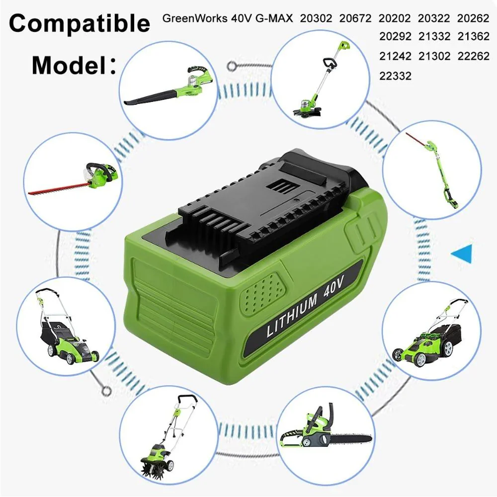 For GreenWorks 40V 6.0Ah Battery Replacement | Lithium Battery 29472 29462 Battery For GreenWorks 40V G-MAX Power Tools (Not for Gen1) 2Pack - Image 4