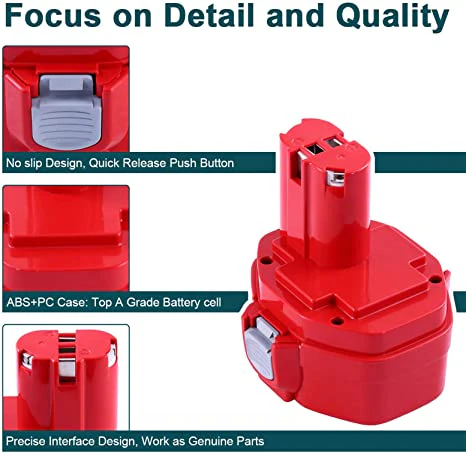 For Makita 14.4V Battery 4.8Ah Replacement | PA14 Battery 3 Pack Red - Image 4