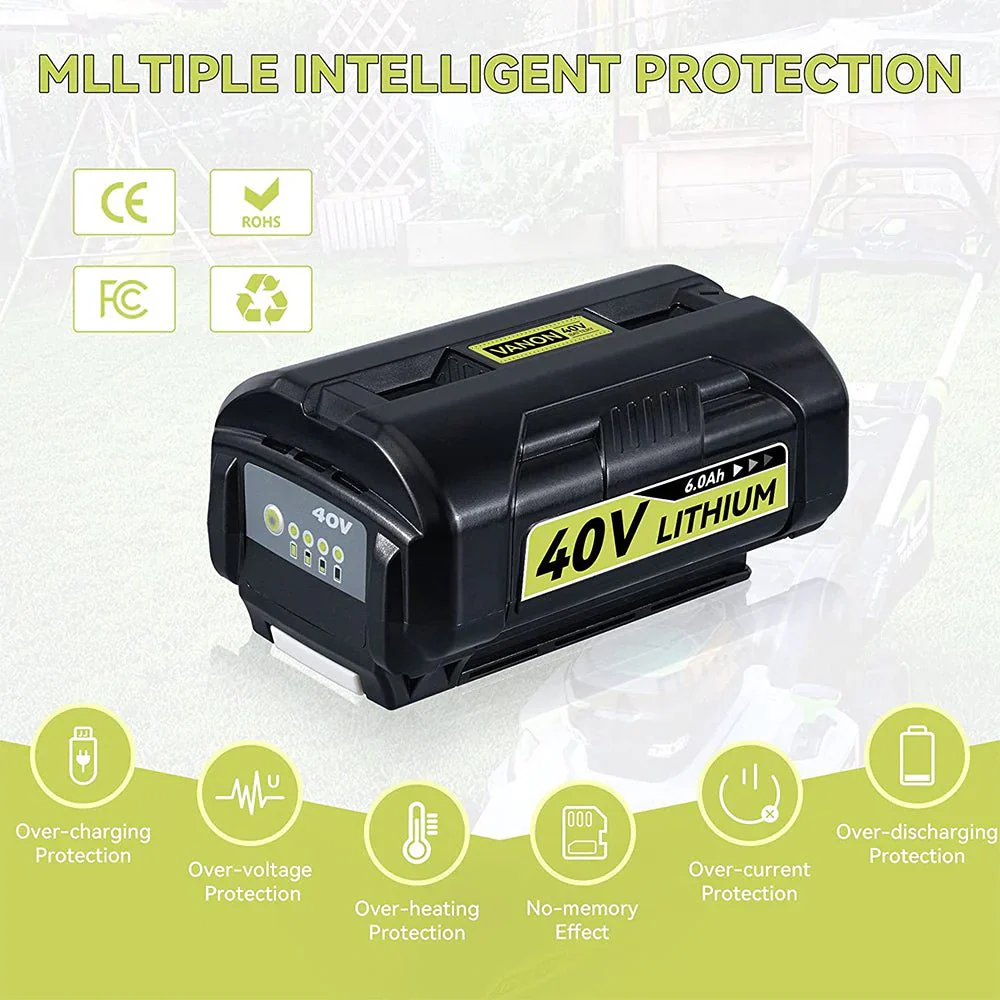 For Ryobi 40V 6.0Ah Battery Replacement 2&4 PACK With Charger For Ryobi 40V Battery Charger OP401 - Image 3